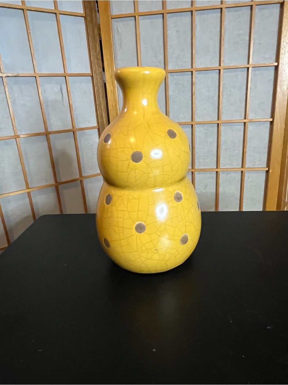 Double gourd crackle glaze ceramic vase polka dots 8"